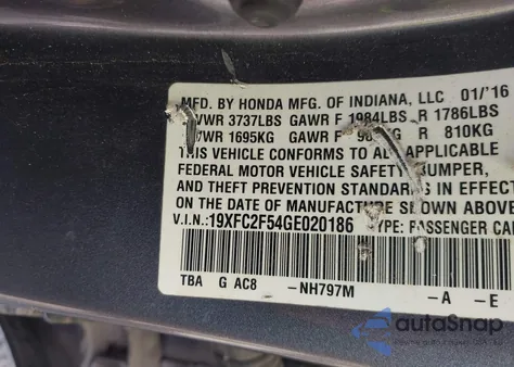 2016 Honda Civic Lx from USA, damaged, VIN 19XFC2F54GE020186